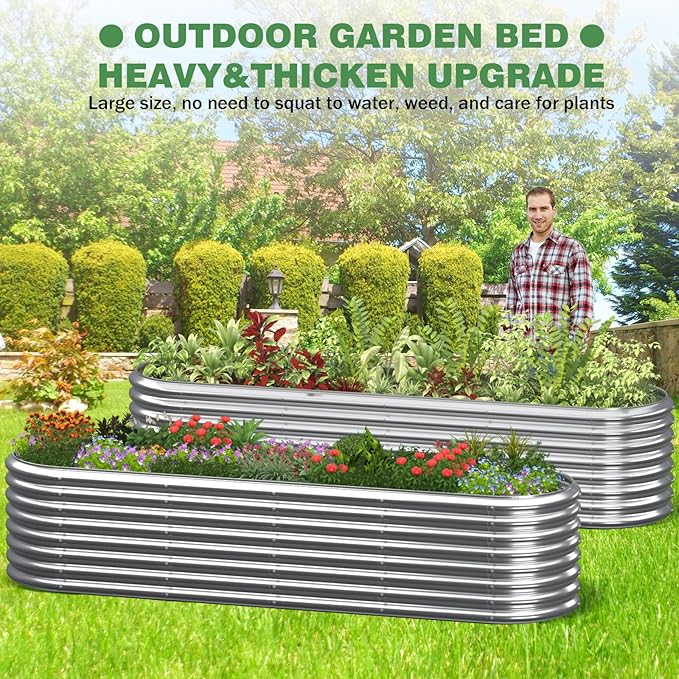 BTDVR 8FT(L)×2FT(W)×2FT(H) Raised Garden Bed Outdoor for Vegetable 9 in 1 Adjustable Clearance Raised Garden Beds for Flower Garden Planter Box for Herb Fruit