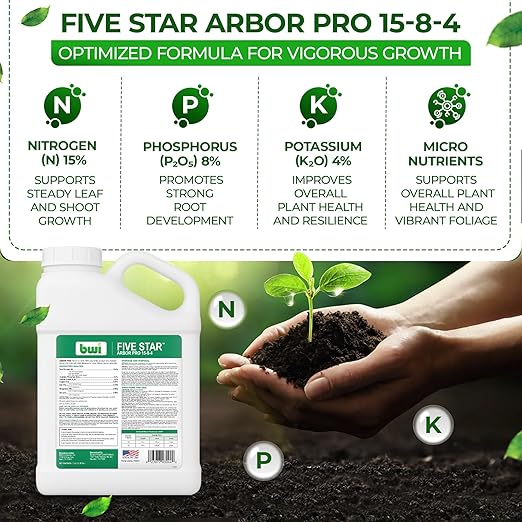 Five Star Arbor Pro 15-8-4 Liquid Fertilizer with Minors for Healthy Growth &amp Vibrant Plants - Slow-Release Nitrogen with Lasting Chelated Micronutrients for Trees Shrubs &amp Ornamentals - 1 Ga