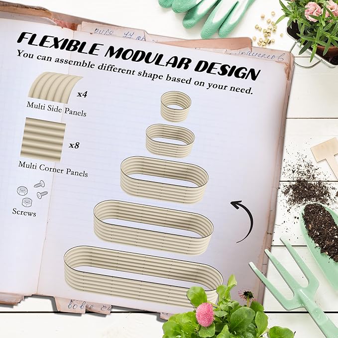 7.9' x 2' x 1.4' Galvanized Raised Garden Bed Kit Outdoor Metal Elevated Planter Box with Safety Edging Easy DIY Stock Tank for Growing Flowers Herbs &amp Vegetables Cream