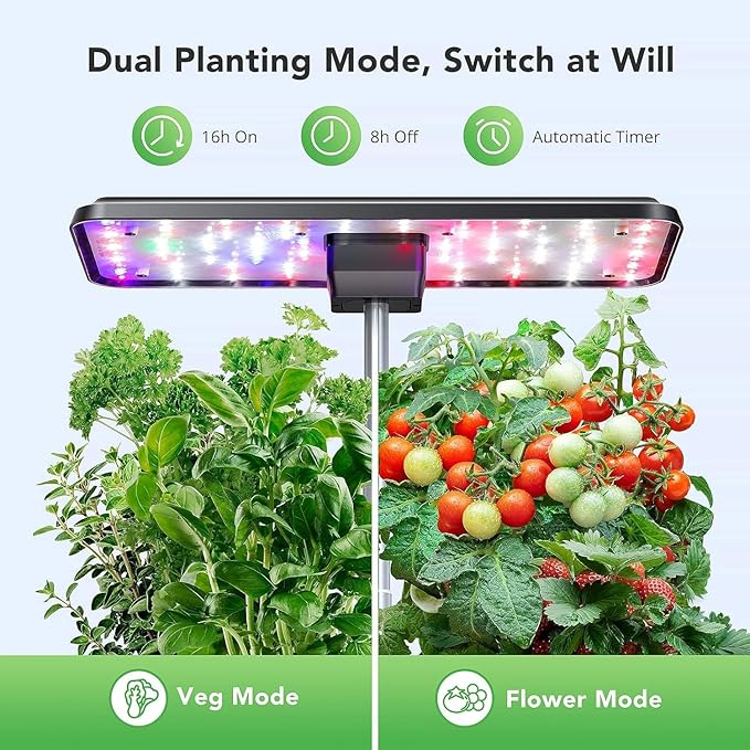GarveeLife Hydroponics Growing System - 12 Pods 30 in Height 30W 120 LED Grow Light Silent Pump Automatic Timer 3.5 in HD Screen Smart Controls