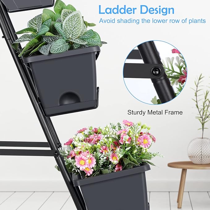 OYEAL Raised Garden Bed 4 Tier Vertical Garden Planter Indoor Outdoor Raised Planter Box with Legs Elevated Herb Garden Planters for Flowers Vegetables Plants Grey