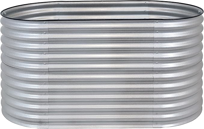 Sunnydaze Stackable Galvalume Steel Raised Garden Bed - 62.5 Oval Silver