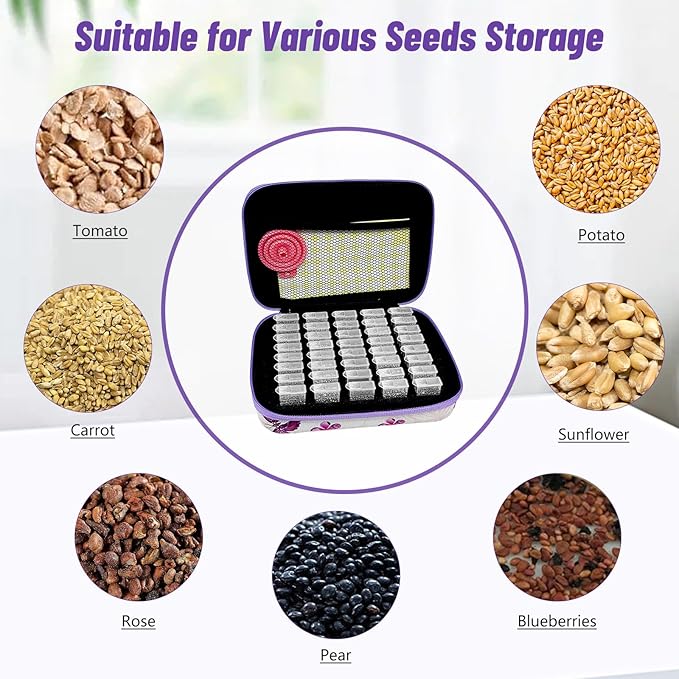 40 Slots Seed Storage Organizer Seed Organizer with 40 Label Stickers 20 Clear Storage Bags Seed Storage Container for Flower Vegetable Plants Garden Seeds Saving (40 Slots)
