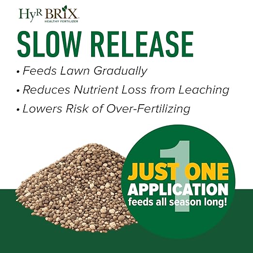 HyR BRIX Slow-Release 20-0-8 Phosphorus-Free Lawn Fertilizer 45lb Bag - Lawn Food with Calcium &amp Sulfur - Essential Micronutrients for Dense Healthy Grass - Covers 4000 Sq Ft