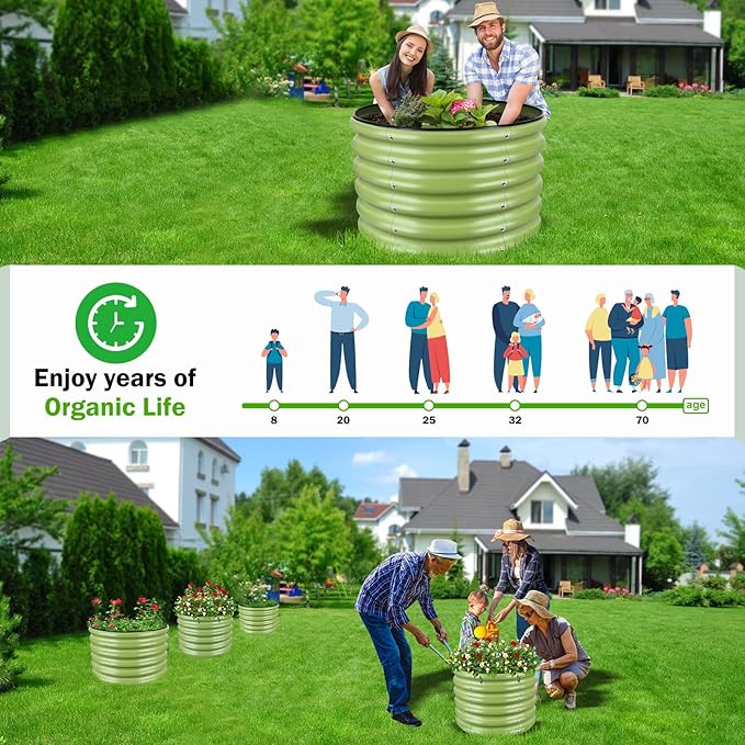 3x3x1.4ft Galvanized Raised Garden Bed Deep Metal Garden Bed Matcha Green Raised Garden Beds Outdoor Raised Bed for Planting Vegetables Flowers Fruits