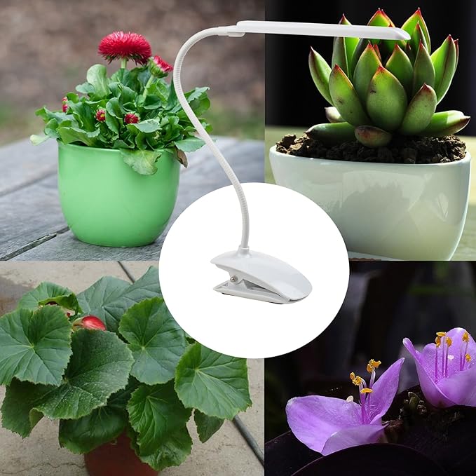 Grow Lamp for Plants 6W Adjustable Clip Desk Plants Grow Lights Lamp Bulb Clamp 360° Flexible Gooseneck for Indoor Plants (6W White)