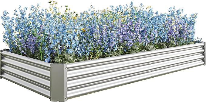 Donext Raised Garden Bed Kit - Metal Raised Bed Garden 7.6x3.7x0.98ft for Flower Planters Vegetables Herb Silver