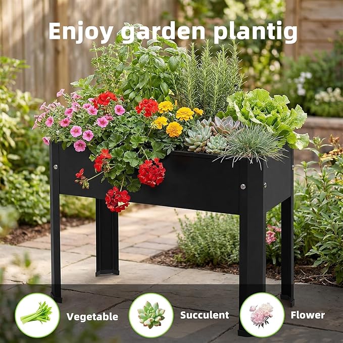 Compact Raised Garden Bed with Legs 24 x 11 x 18 in Small Metal Planter Box 5.9 in Soil Depth 100 lb Capacity Galvanized Steel Drainage Holes Anti-Rust for Patio Balcony &amp Deck