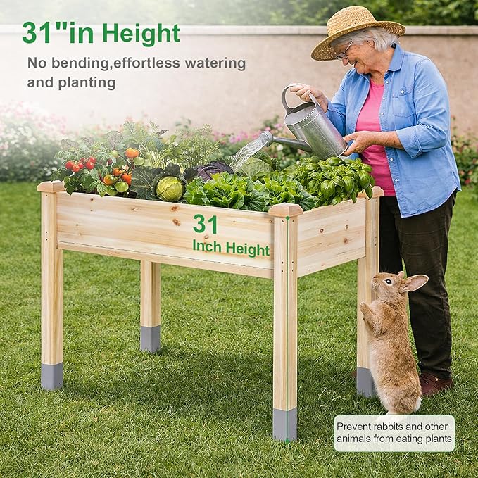 MIXC 331 lb Capacity Wooden Raised Garden Bed with Legs 48x24x31 in. Elevated Reinforced Large Planter Box for Vegetable Flower Herb Outdoors - Beam and Column Structure - Unmatched Strength Outlast