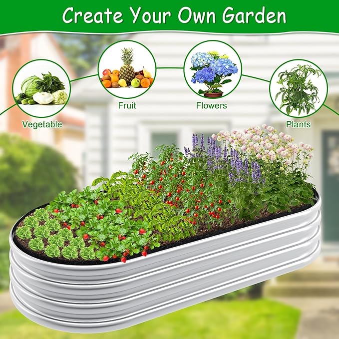 2mm Thick Fabric Garden Grow Bed Bags 4x2x1 Ft Liners Designed For Outdoor Metal Raised Garden Beds 60 Gallon Capacity Oval Large Vegetable Growing Boxes
