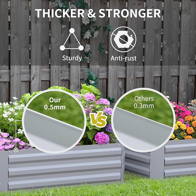 2 Pcs Galvanized Raised Garden Bed 3.3' x 3.3' x 1' Metal Planter Box for Growing Vegetables Flowers Herbs Succulents Gray