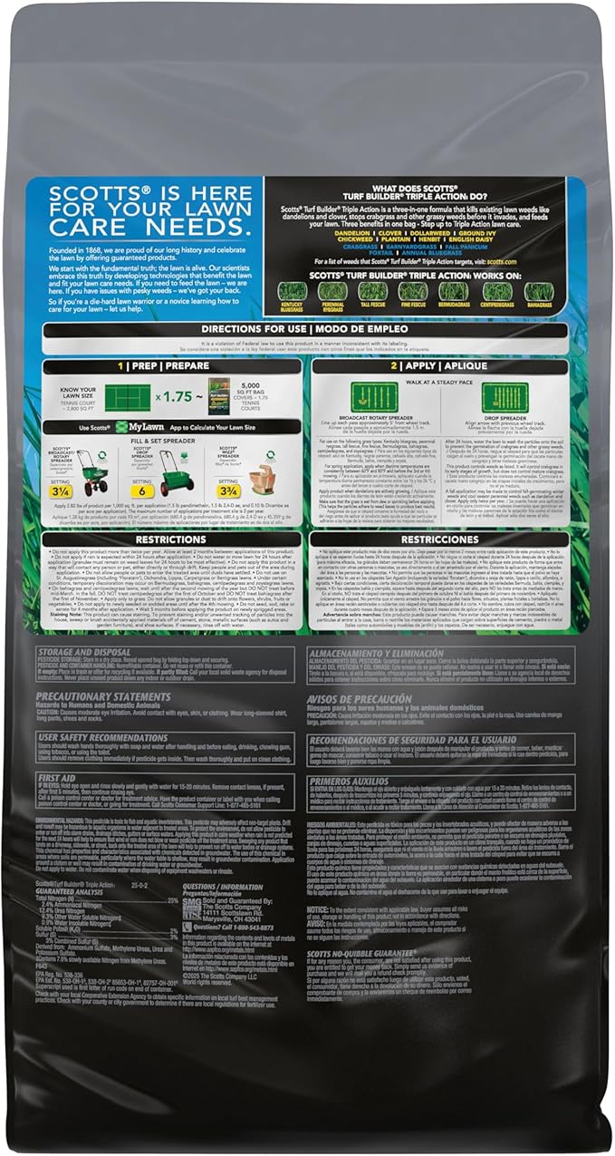Scotts Turf Builder Triple Action1 Combination Weed Control Weed Preventer and Fertilizer 25-0-2 5000 sq. ft. 14.10 lbs.