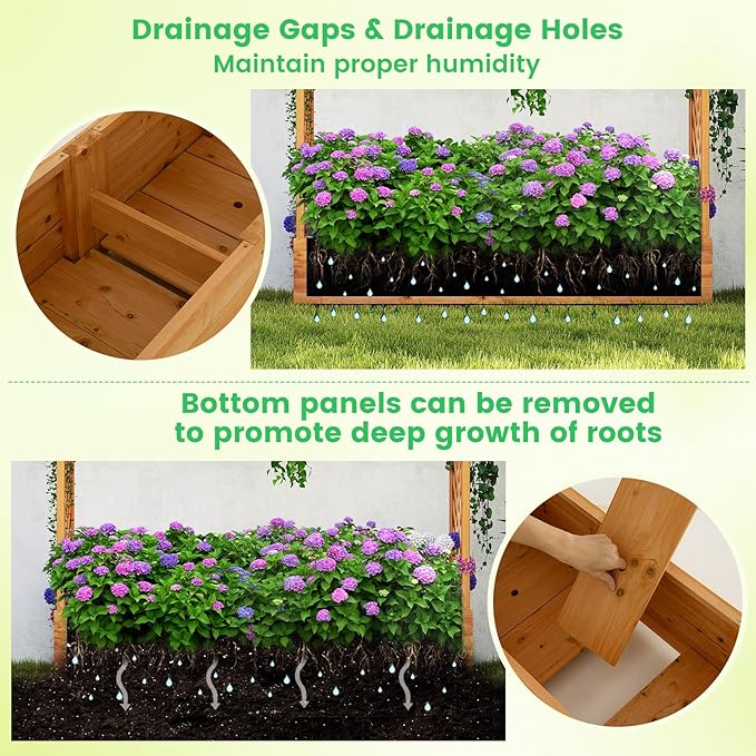 BECOMFORT Raised Garden Bed with Trellis &amp Hanging Roof 72 Tall Fir Wood Planter Box with Drainage Holes Outdoor Elevated Garden Planter for Climbing Vines (Orange 77 Lx17 Wx72 H)