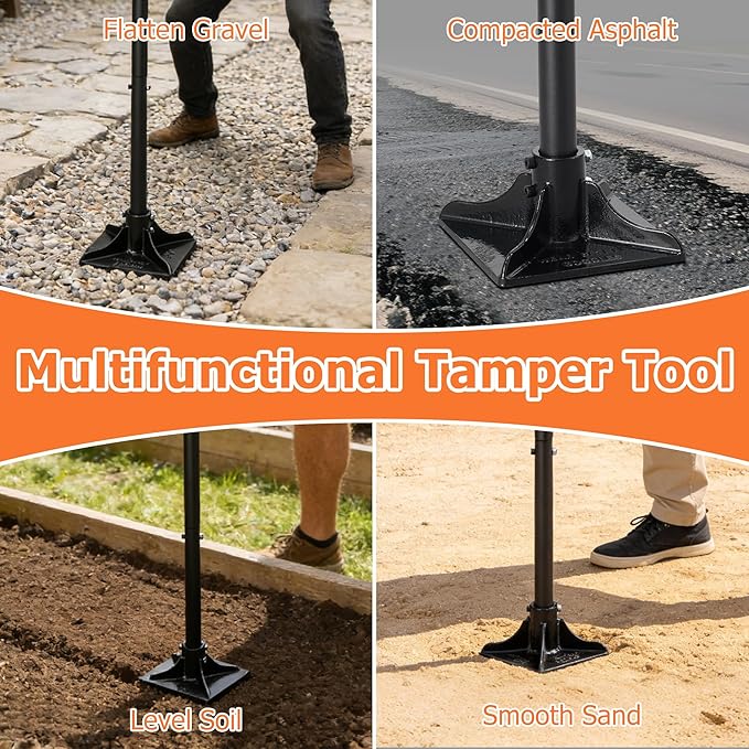 Tamper Tool 59 Inch Heavy Duty Metal Garden Tool for Leveling Soil GravelDriveway Garden YardLong Handle Tamper Tool with Comfortable Grip
