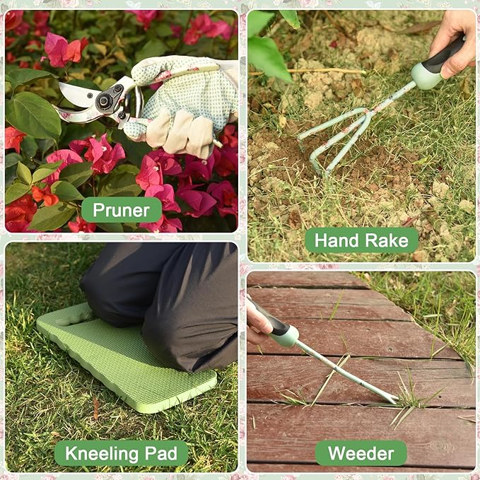 2 Garden Tool SetPurple 10 Piece Garden Tools Green 10 Piece Gardening Tools