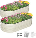 WORKPRO 2PK 4x2x1ft Outdoor Galvanized Raised Garden Bed Kit Rust &amp Corrosion Protection Easy Assembly Safe Edge Ideal for Vegetables &amp Flowers White