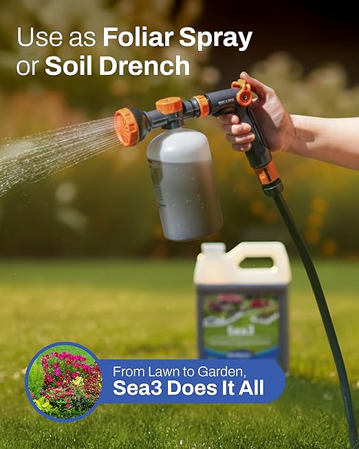 Sea3 Soil Conditioner | Organic Liquid Fertilizer with Humic Acids Kelp &amp Molasses for Healthier Lawns Vibrant Gardens &amp Resilient Plants 1 Gallon