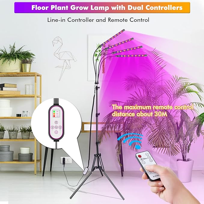 Plant Grow Lights for Indoor Plants Full Spectrum LED Floor Plant Lights for Indoor Growing with Adjustable Stand (14-63) Indoor Plant Grow Lamp with Timer Auto On/Off for House Plants