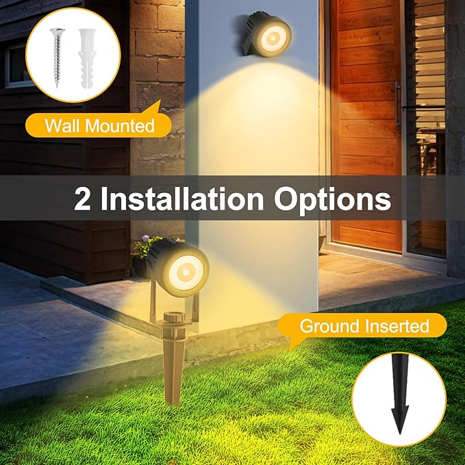 T-SUNUS Solar Landscape Spotlights Warm White 3000K Garden Spot Light IP65 Waterproof 9.8ft Cable 2000mAh Separated Solar Panel Auto On/Off for Garden Driveway Pathway Pool Area