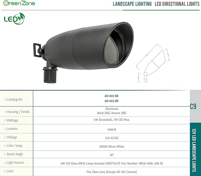 Westgate LED Landscape Spotlight Waterproof Spotlight Adjustable Directional Lighting for Patio Deck Yard Garden Pathway Pool Area - All Accessories Included (1 Black)