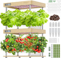 GROWNEER HydroEasy1.0 Hydroponic Growing System 2-Tier Indoor Garden with Full-Spectrum LED Grow Lights 32 Pods Solid Wood Design Independent Water Circulation Ideal for Vegetables Herbs Pine