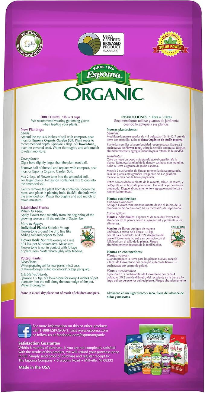 Espoma Organic Flower-Tone 3-4-5 Natural &amp Organic Plant Food 4 lb. Bag Organic Fertilizer for Flowers Annuals Perennials &amp Hanging Baskets. Blossom Booster - 3 Pack