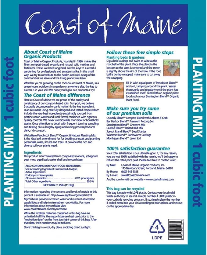 Coast of Maine Penobscot Blend 1 cu ft (Pack of 4) Organic and Natural Planting Mix for Trees Shrubs and Perennials