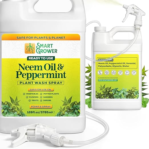 Neem Oil Spray for Plants with Peppermint Oil 128oz with Trigger Sprayer Natural Plant Wash Made for Indoor and Outdoor Plants - 128oz Smart Grower