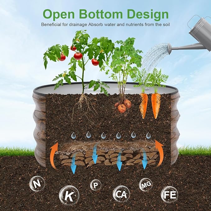 Galvanized Raised Garden Bed- 2Pcs Metal Planter Boxes Outdoor | 12 Tall 24 Round Steel Raised Bed Kit &amp Fire Pit Ring for Gardening with Protective Tape for Vegetables (Wood Grain)
