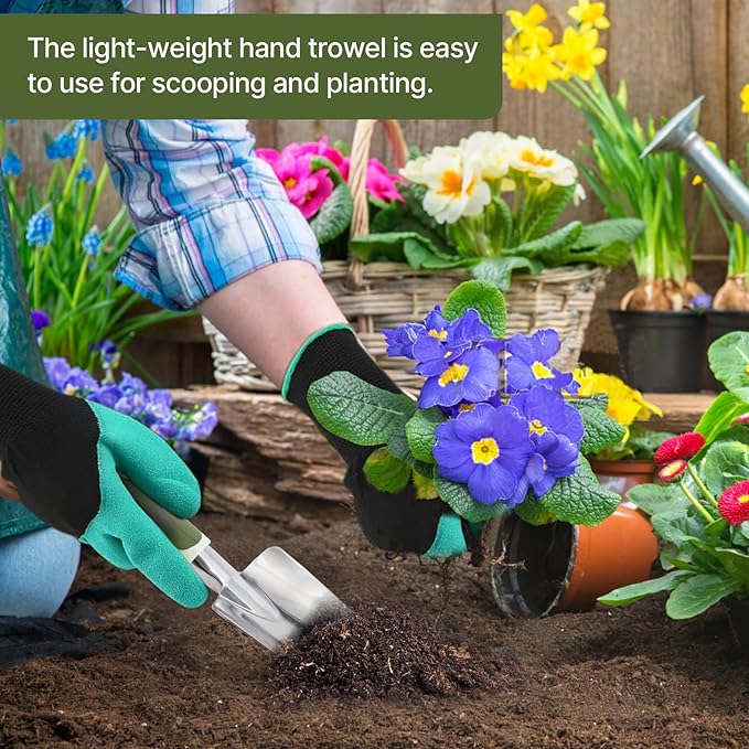 3 PCS Heavy Duty Aluminum Gardening Tool Set for Men &amp Women Including Hand Shovel Hand Rake &amp Transplanter Trowel with Soft Rubberized Non-Slip Ergonomic Handle