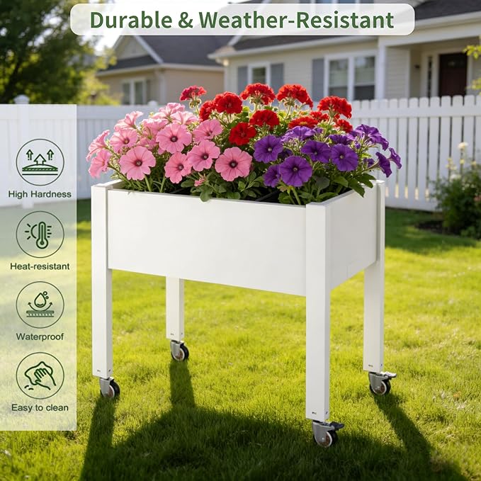 Miory Raised Garden Bed with Wheels Mobile Raised Planter Elevated Garden Bed with Water Level Monitor and Drainage System Planter Box for Garden Outdoor Patio Balcony