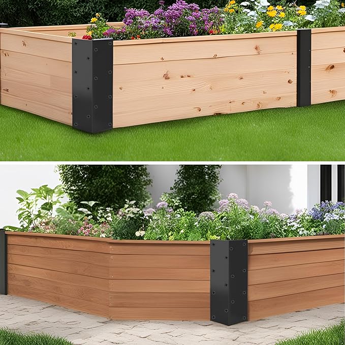 Set of 4 Metal Raised Garden Bed Corner Brackets - Rust Resistant Connectors with Matching Screws - Solid Metal Bed Corners for DIY Gardening