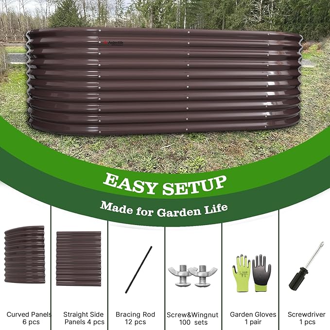 A ANLEOLIFE 30 Extra Tall Galvanized Raised Garden Beds Outdoor 6x3x2.5ft Oval Metal Planter Boxes for Planting Vegetables Flowers Fruits Eco-Safe &amp Easy Setup CaféBronze