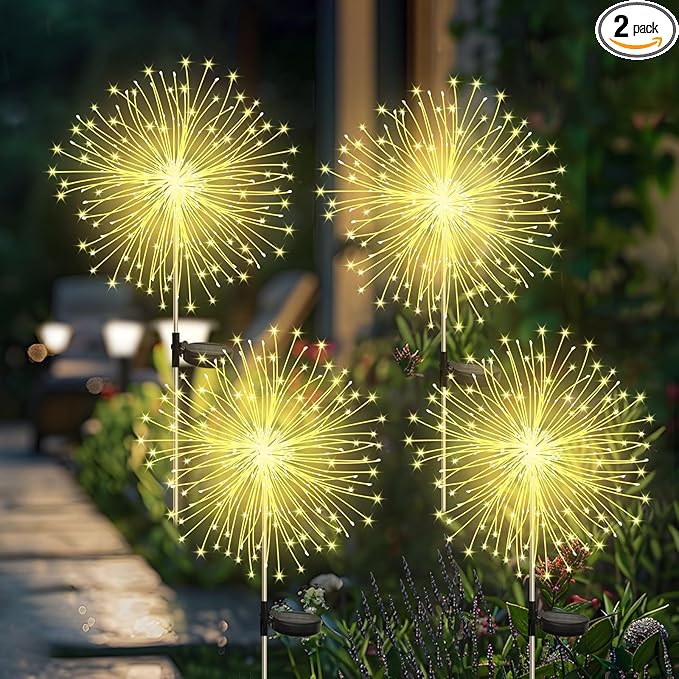 Banax Solar Garden Lights Outdoor Decor 4 Pack Christmas Lights 150 LED Solar Powered Stake Lights for Lawn Garden Pathway Yard &amp Holiday Decorations(Warm White)