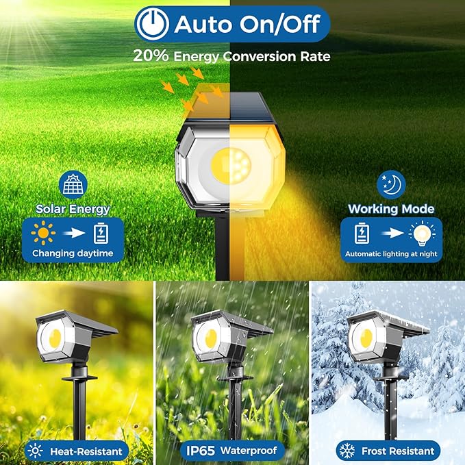 12 Pack Solar Spot Lights Outdoor Solar Spotlights Outdoor Waterproof 2-in-1 Auto On/Off Landscape Lighting for Outside Yard Wall Garden Pathway(Warm White)