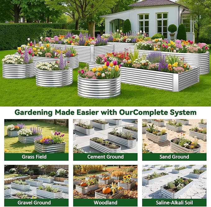 3 Pack Raised Beds for Gardening Corrugated Galvanized Steel Raised Garden Bed Outdoor Metal Above Ground Garden Bed for Vegetables and Flowers-4x2FT(Rectangular)