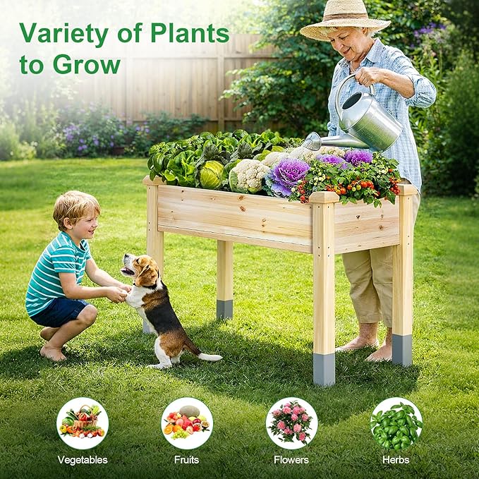 MIXC 331 lb Capacity Wooden Raised Garden Bed with Legs 48x24x31 in. Elevated Reinforced Large Planter Box for Vegetable Flower Herb Outdoors - Beam and Column Structure - Unmatched Strength Outlast