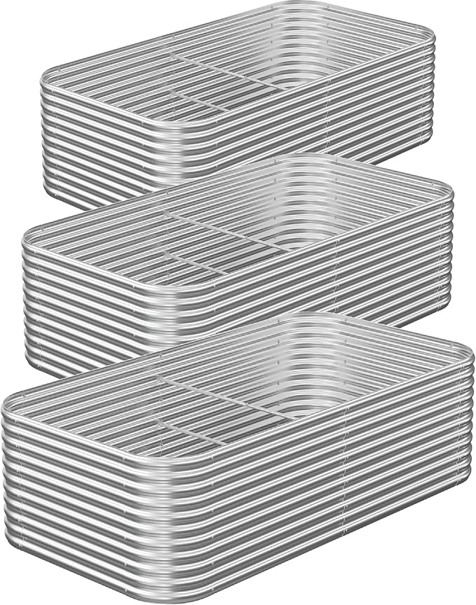 3 Pack Tall 4x2FT Corrugated Galvanized Steel Raised Garden Bed Outdoor Metal Above Ground Garden Bed for Vegetables and Flowers Raised Beds for Gardening