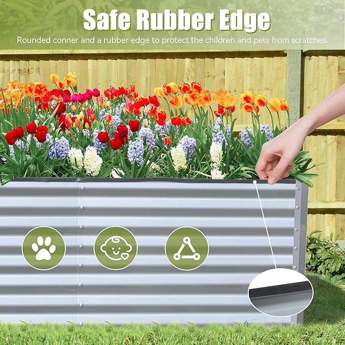 6x3x2ft Galvanized Raised Garden Bed Outdoor Planter GBoxes Large Metal Planter Box for Gardening Vegetables Fruits Flowers Silver