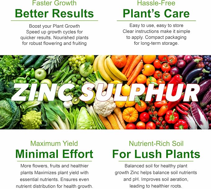 Go Garden Zinc Sulphate (33%) Fertilizers - Boost Plant Growth and Health (Zinc 33% and Sulphur 15%) Micronutrient Fertilizer for All Types of Plants Lawn and Gardening 250 G