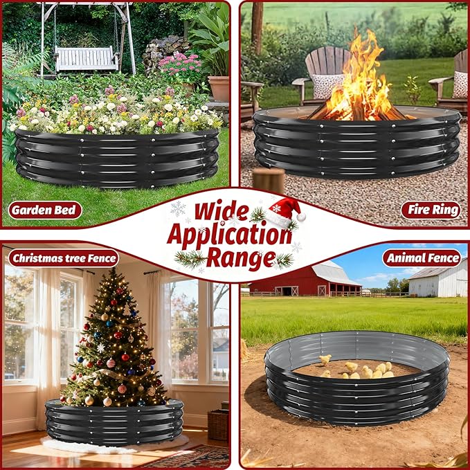 12 Inch Tall Heavy-Duty Round Steel Rised Garden Bed – Wave-Shaped Design Galvanized Metal Planter Box for Vegetables Flowers Succulent at Patio/Garden Outdoor (Black 60 Diameter)