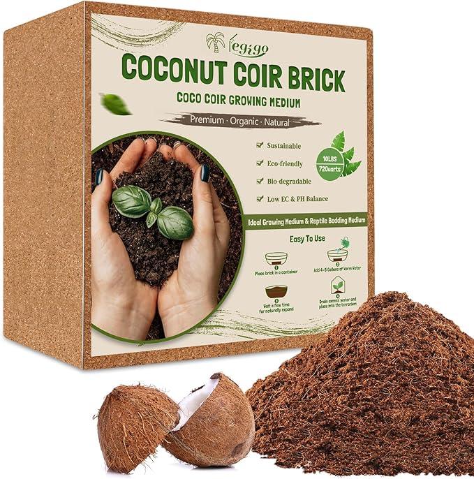 Legigo 10LBS Organic Coco Coir Brick for Plants- 100% Natural Compressed Coconut Coir Brick with Low EC &amp pH Balance Coco Coir Fiber Grow Medium Potting Soil for Herbs Flowers Plants and Reptil