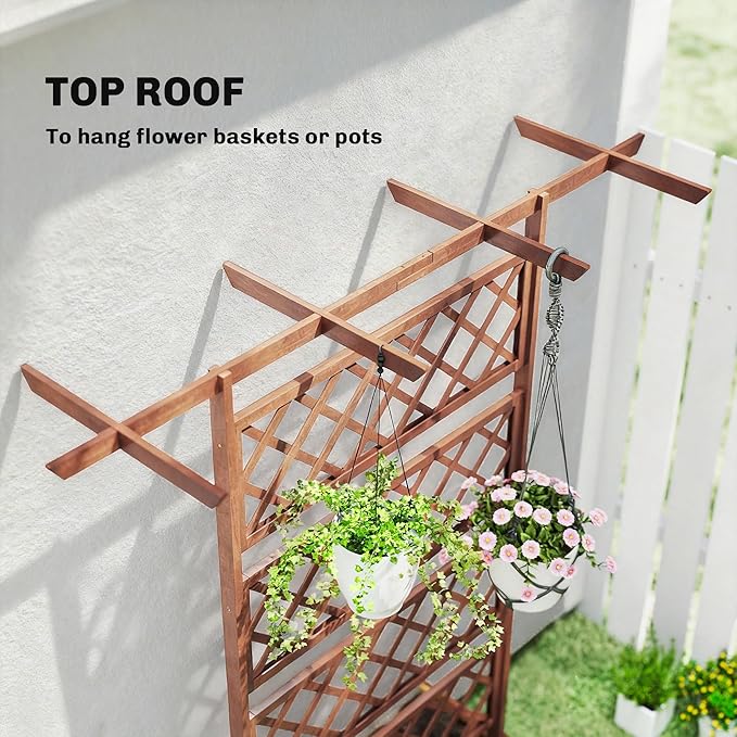 Outsunny Wood Planter Box with Trellis Raised Garden Bed Privacy Screen Planter Box for Climbing Plants Vines Vegetables Flowers 63 x 21.75 x 72