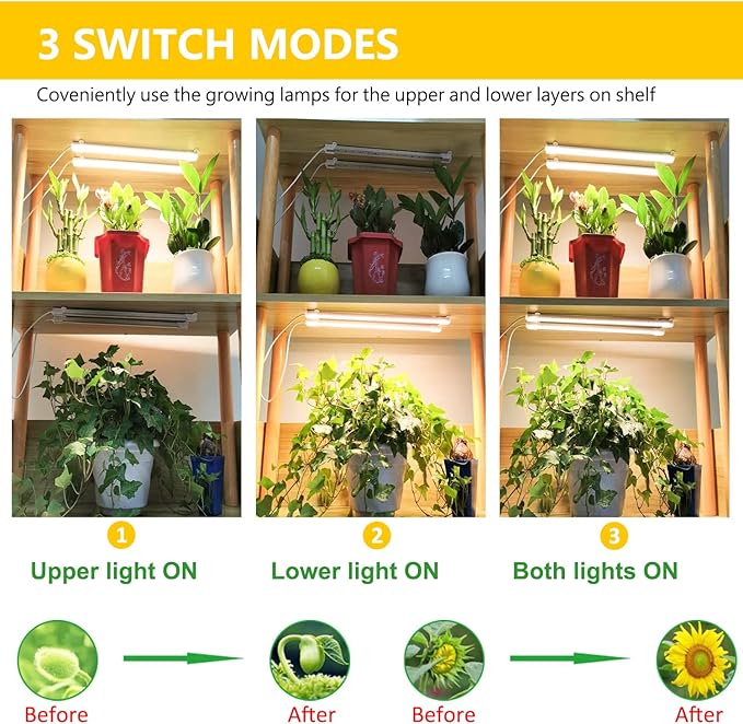 Plant Lights for Indoor Plants Full Spectrum Growing Lamps for Indoor Plants Auto On &amp Off Timer 10 Dimmable Levels Grow Light Strip for Hydroponic Succulent Seedling (2 Strips x 2pcs)