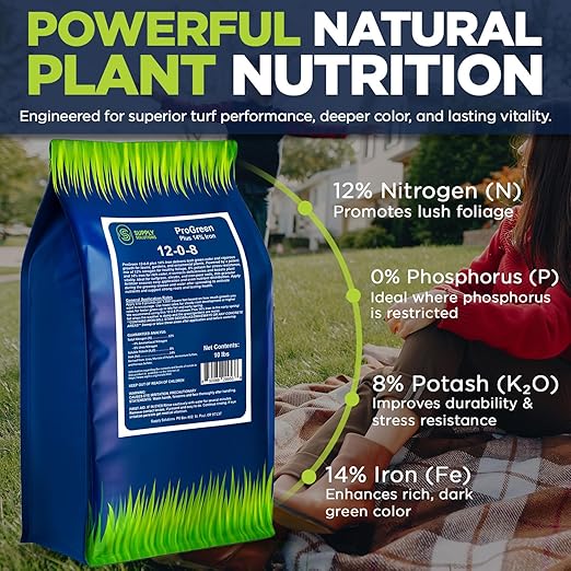 Supply Solutions | ProGreen 12-0-8 Plus 14% Iron | Granular Lawn and Garden Fertilizer - Plant Food Support for Deep Green Color and Stronger Roots - Perfect Spring Boost for Lawns (10 Pounds)
