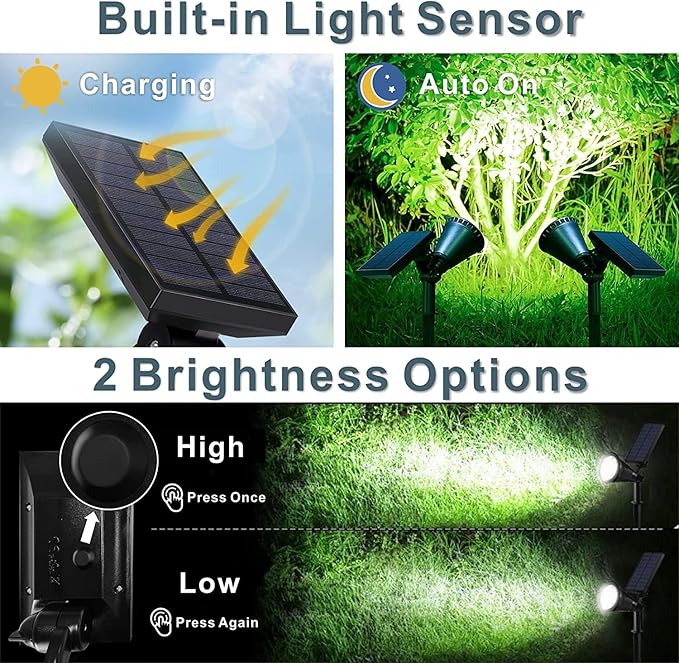 Solar Landscape Lights 7 LED Solar Spotlights 2 in 1 Waterproof Security Light Solar Lights Outdoor (White)
