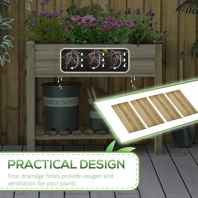 Wood Raised Garden Bed2-Tier Rectangle Outdoor Garden Beds Raised Beds for Vegetables Outdoor Wood Elevated Planter Box for VegetablesFlowersPlants and Herbs Green