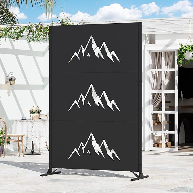 Modern Shade 4x6 FT Metal Privacy Screen with Artistic Modular Designs Decorative Patio Privacy Fence &amp Garden Divider Freestanding Outdoor Metal Fence Panel Weather-Resistant (Summit Horizon)