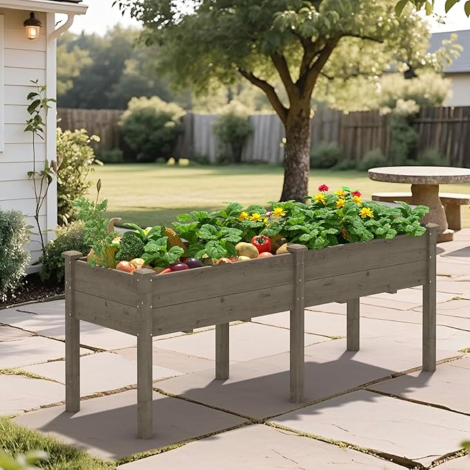 72x23x30in Raised Garden Bed with Legs Outdoor Elevated Wood Planted Box with Divider Panel &amp Drainage Hole for Vegetable Flower Backyard and Patio Brown