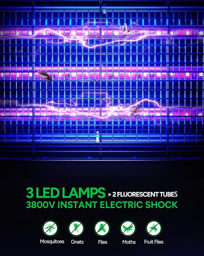 Buzbug LED Bug Zapper Indoor 3800V High-Voltage 3 LED Bulbs Up to 50000 Hours Electric Mosquito Zapper Fly Trap Mosquito Trap Fly Killer Fly Zapper -MA009